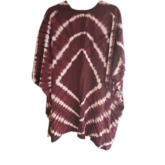 TruCloth Burgundy Tie Dye Open Front Cardigan Summer Kimono Top Womans One Size - Picture 2 of 5